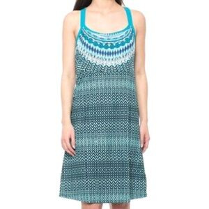 PRANA Blue Printed Cora Dress with Shelf Bra